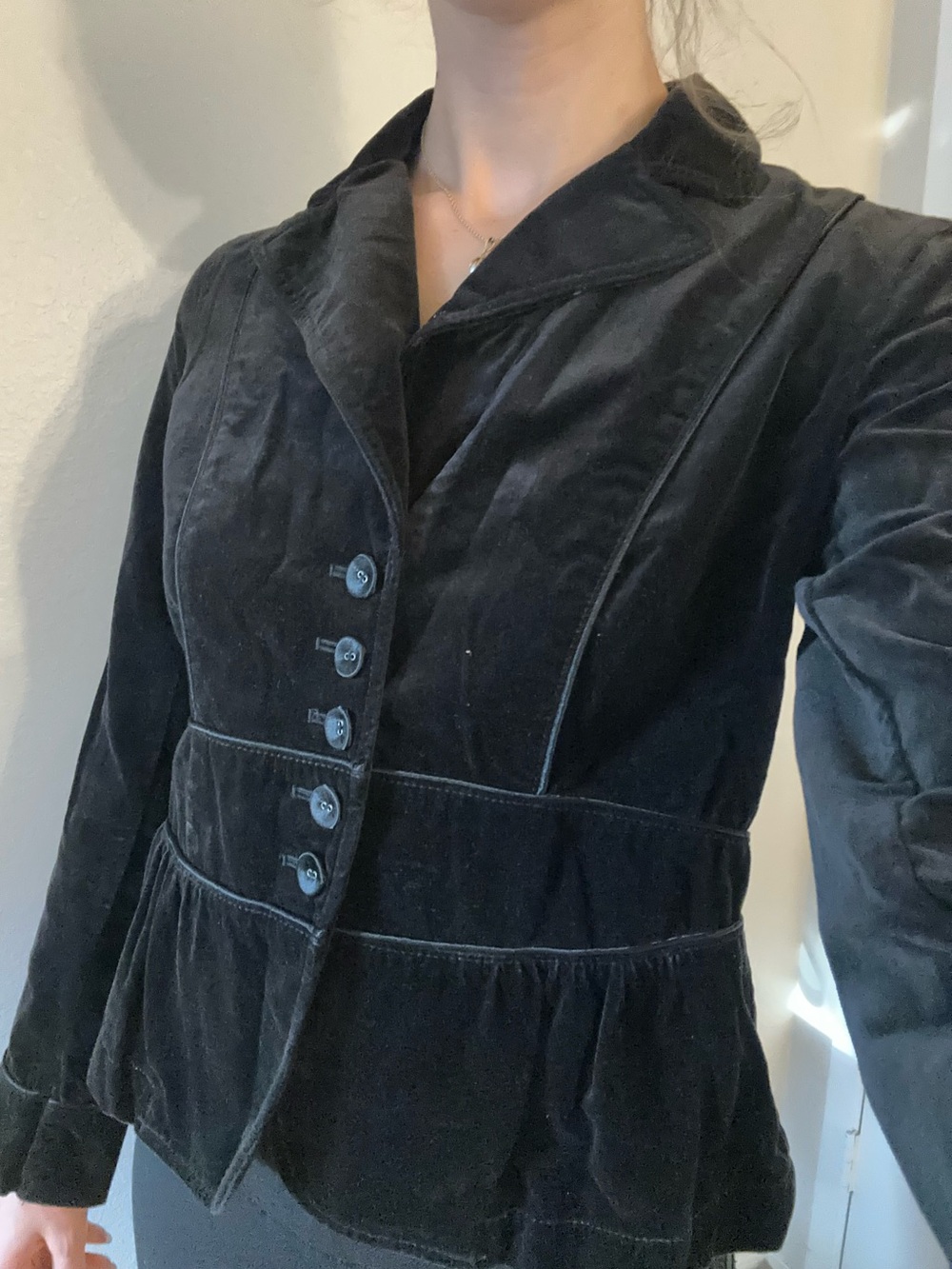 LOFT Black Velvet Peplum-Style Blazer